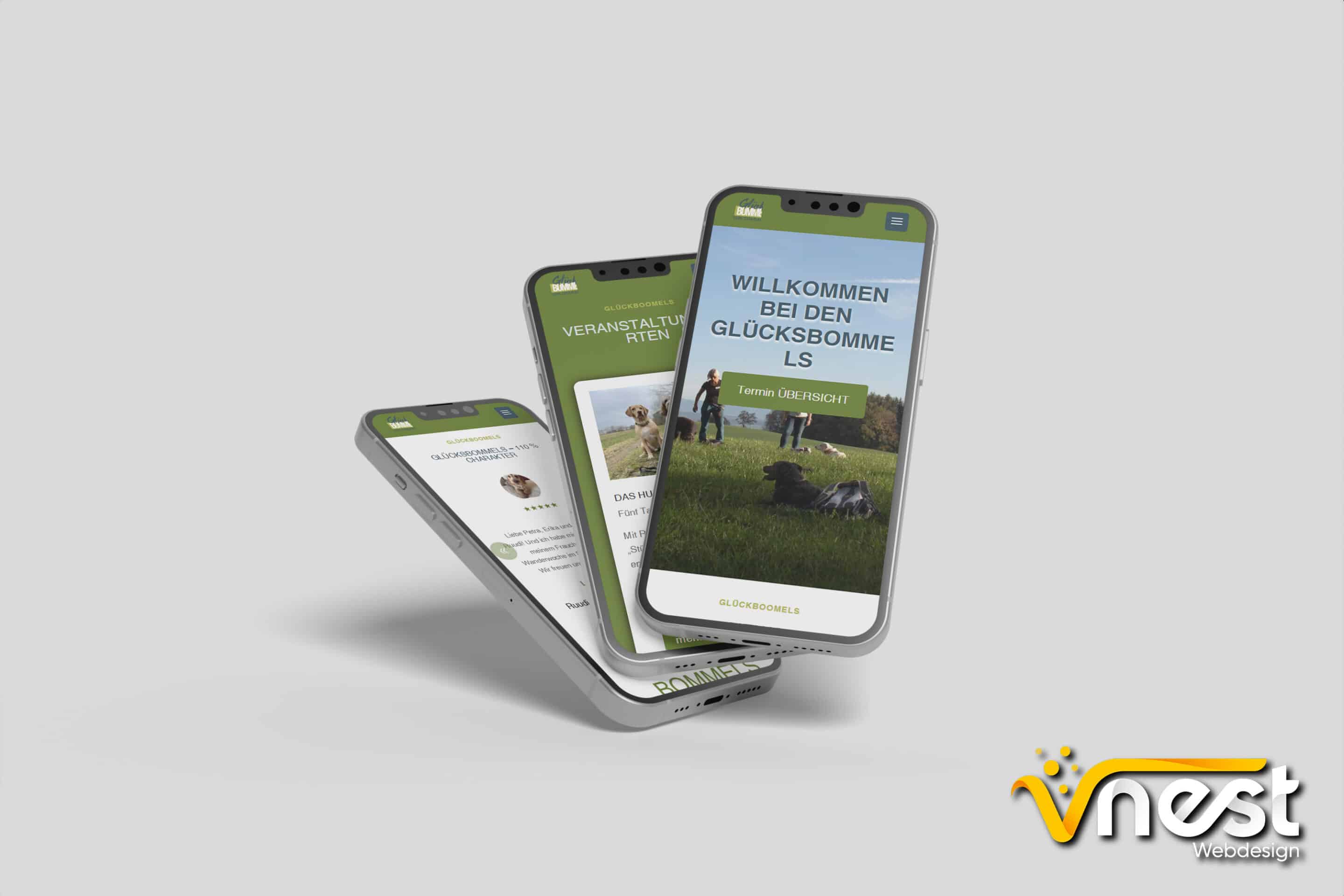 Referenz Bild von vNEST Webdesign aus dem Portfolio. Zeigt die Handy Ansicht von Hundeschule Glücksbommels an.