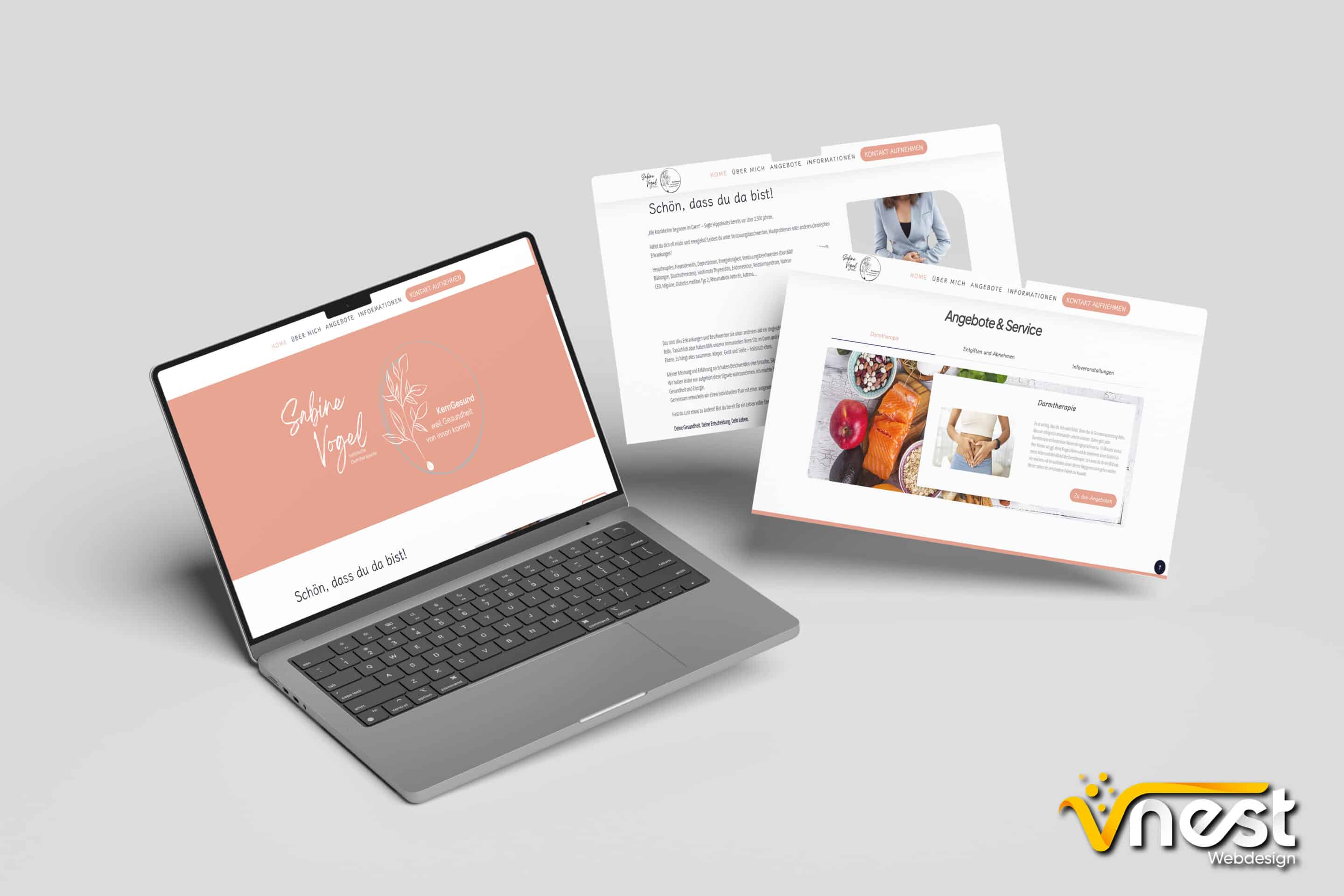 Referenz Bild von vNEST Webdesign aus dem Portfolio. Zeigt die Laptop Ansicht von KernGesund von Sabine Vogel an.