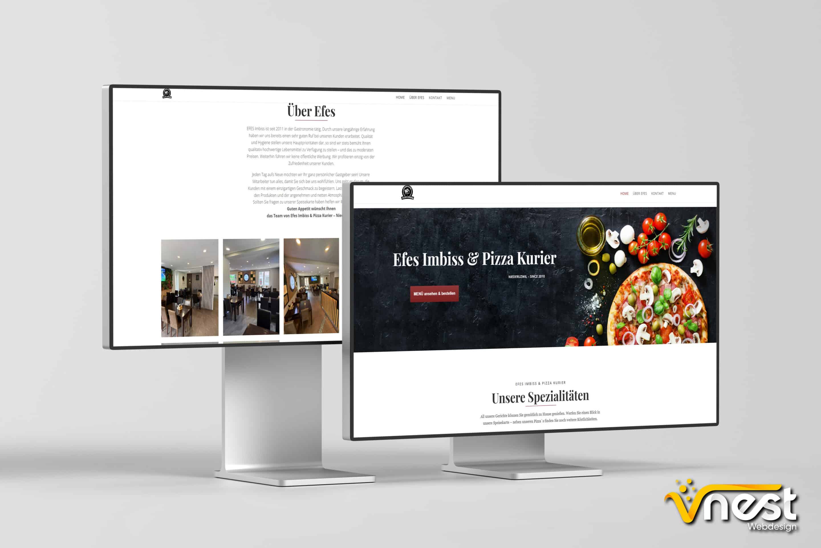 Referenz Bild von vNEST Webdesign aus dem Portfolio. Zeigt die PC Ansicht von Efes Imbiss & Pizza Kurier an.