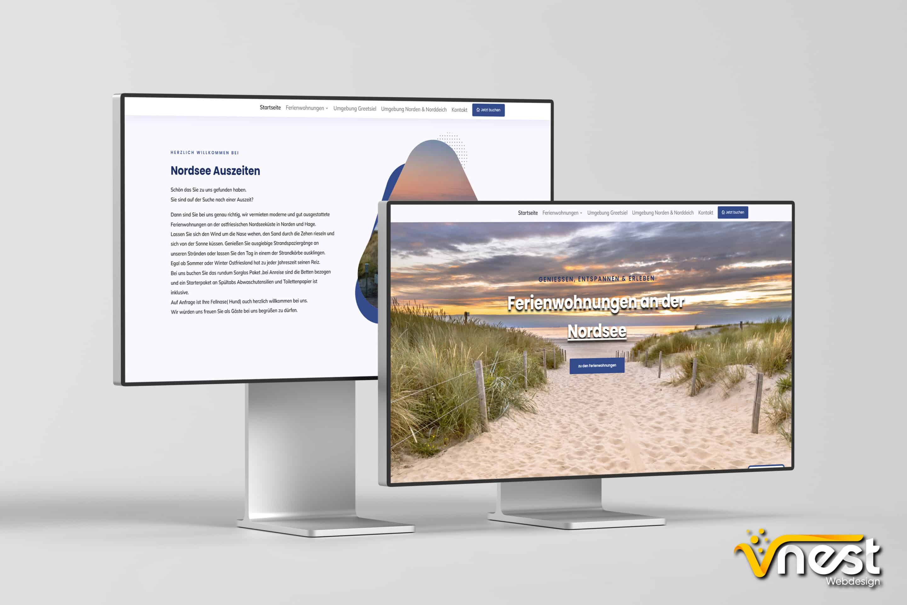 Referenz Bild von vNEST Webdesign aus dem Portfolio. Zeigt die PC Ansicht von Nordsee-Auszeiten Ferienwohnungen an.