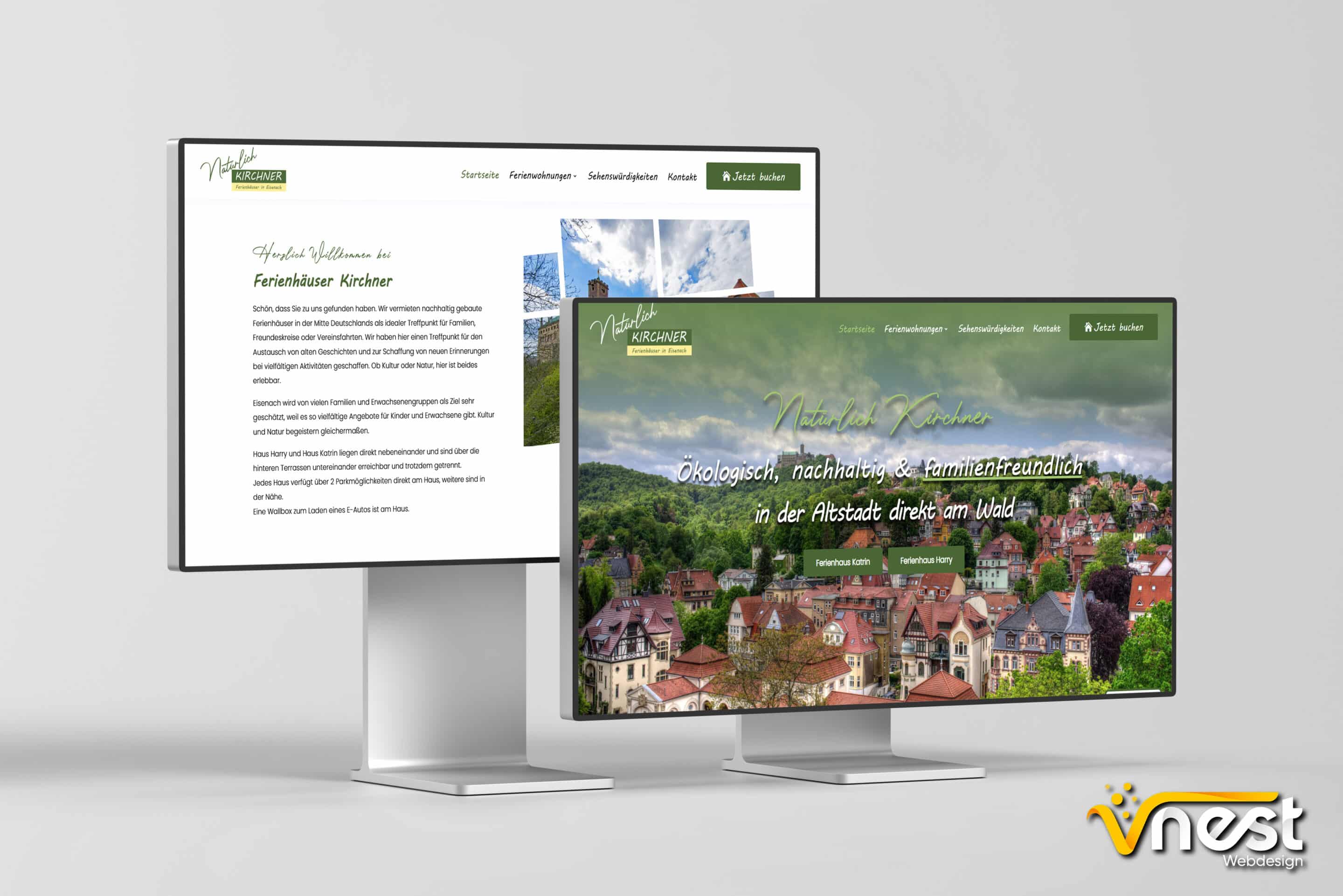 Referenz Bild von vNEST Webdesign aus dem Portfolio. Zeigt die PC Ansicht von natürlich Kirchner - Ferienhäuser in Eisenach an.