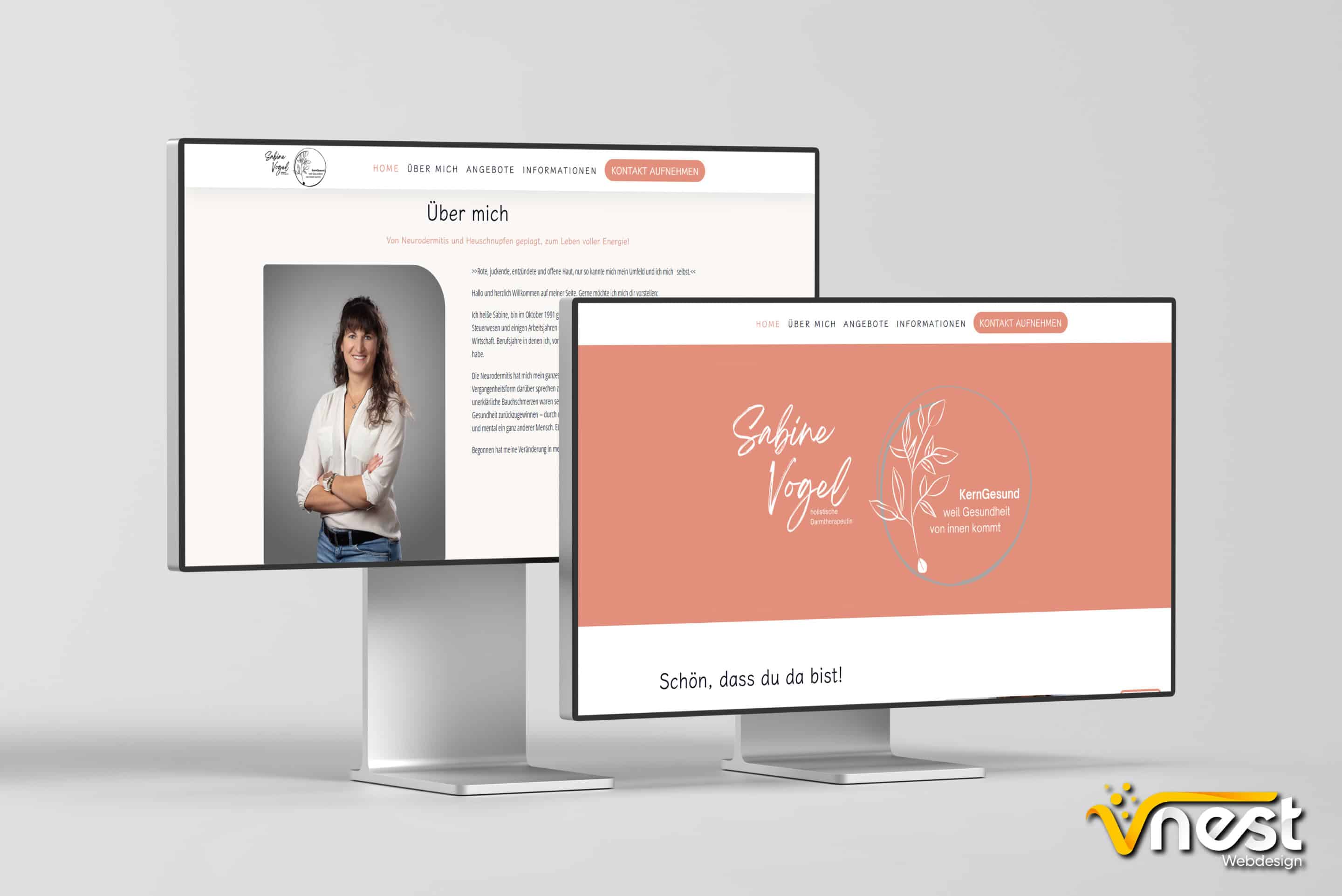 Referenz Bild von vNEST Webdesign aus dem Portfolio. Zeigt die PC Ansicht von KernGesund von Sabine Vogel an.