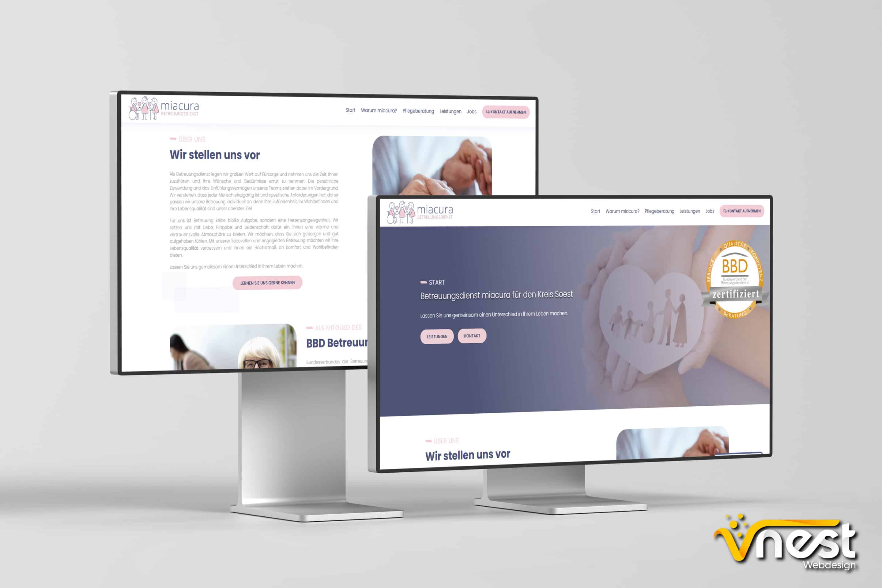 Referenz Bild von vNEST Webdesign aus dem Portfolio. Zeigt die PC Ansicht von miacura.de an