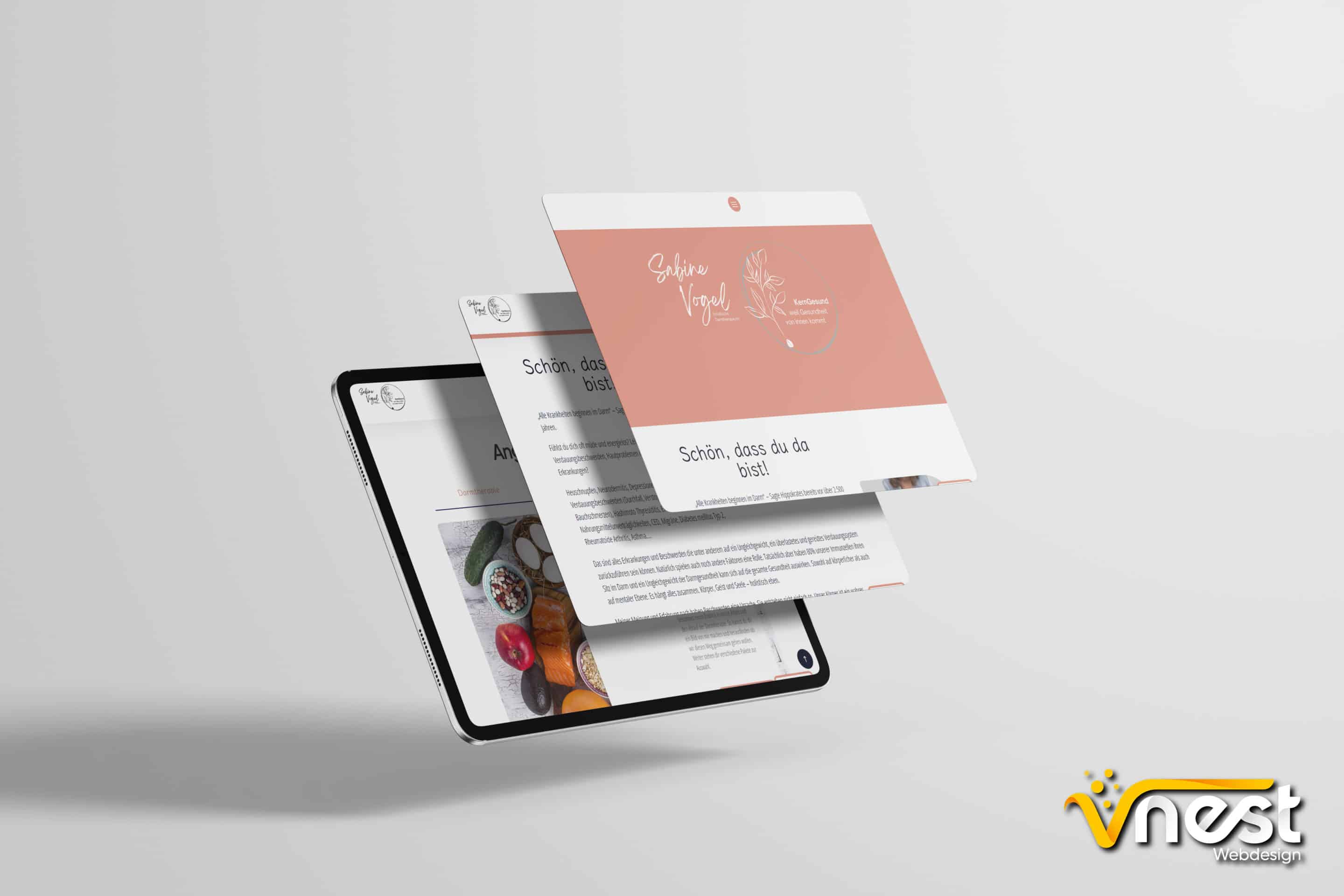 Referenz Bild von vNEST Webdesign aus dem Portfolio. Zeigt die Tablet Ansicht von KernGesund von Sabine Vogel an.