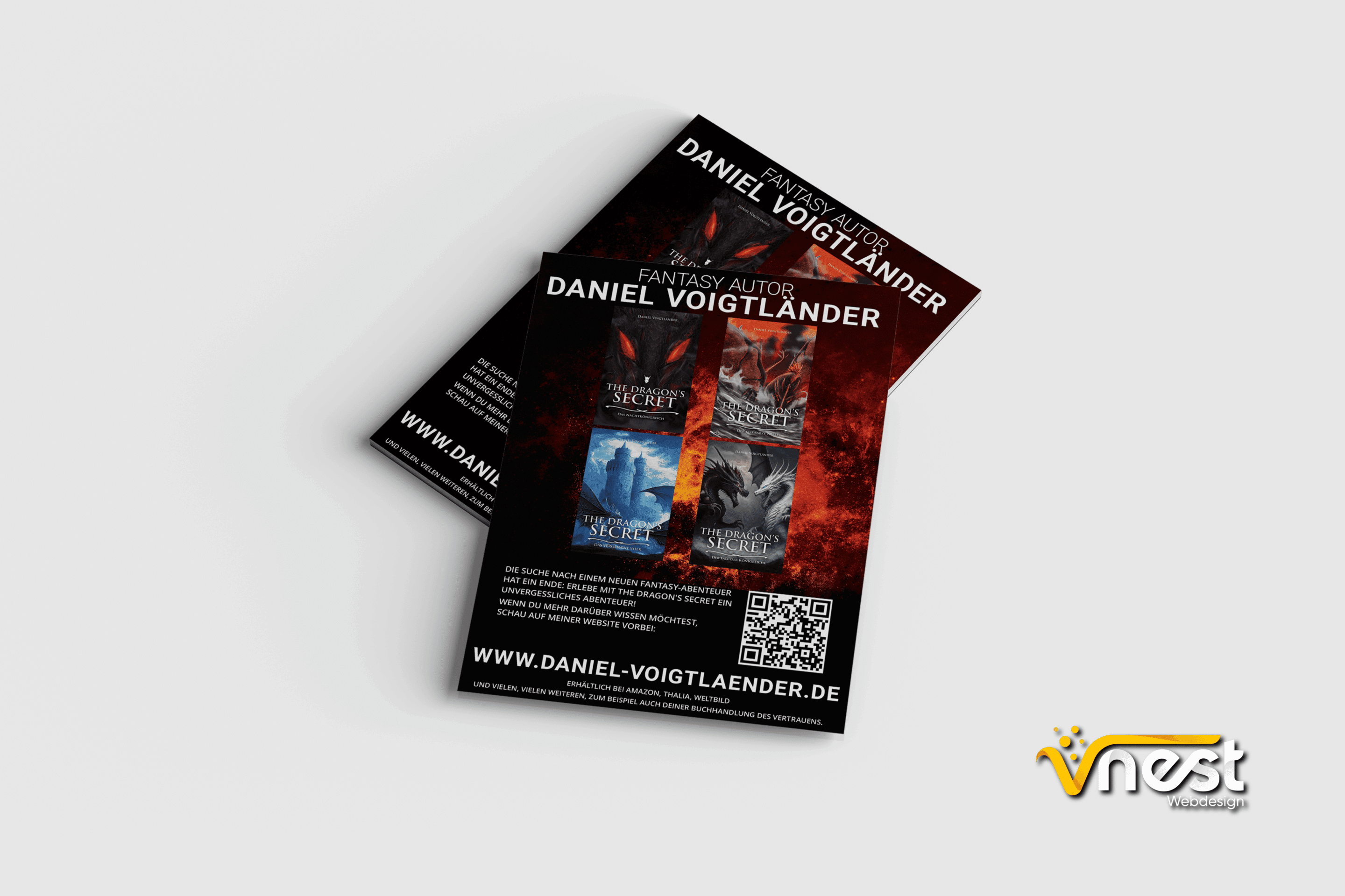 Referenz Bild von vNEST Webdesign aus dem Portfolio. Flyer vom Buchautor Daniel Voigtländer.