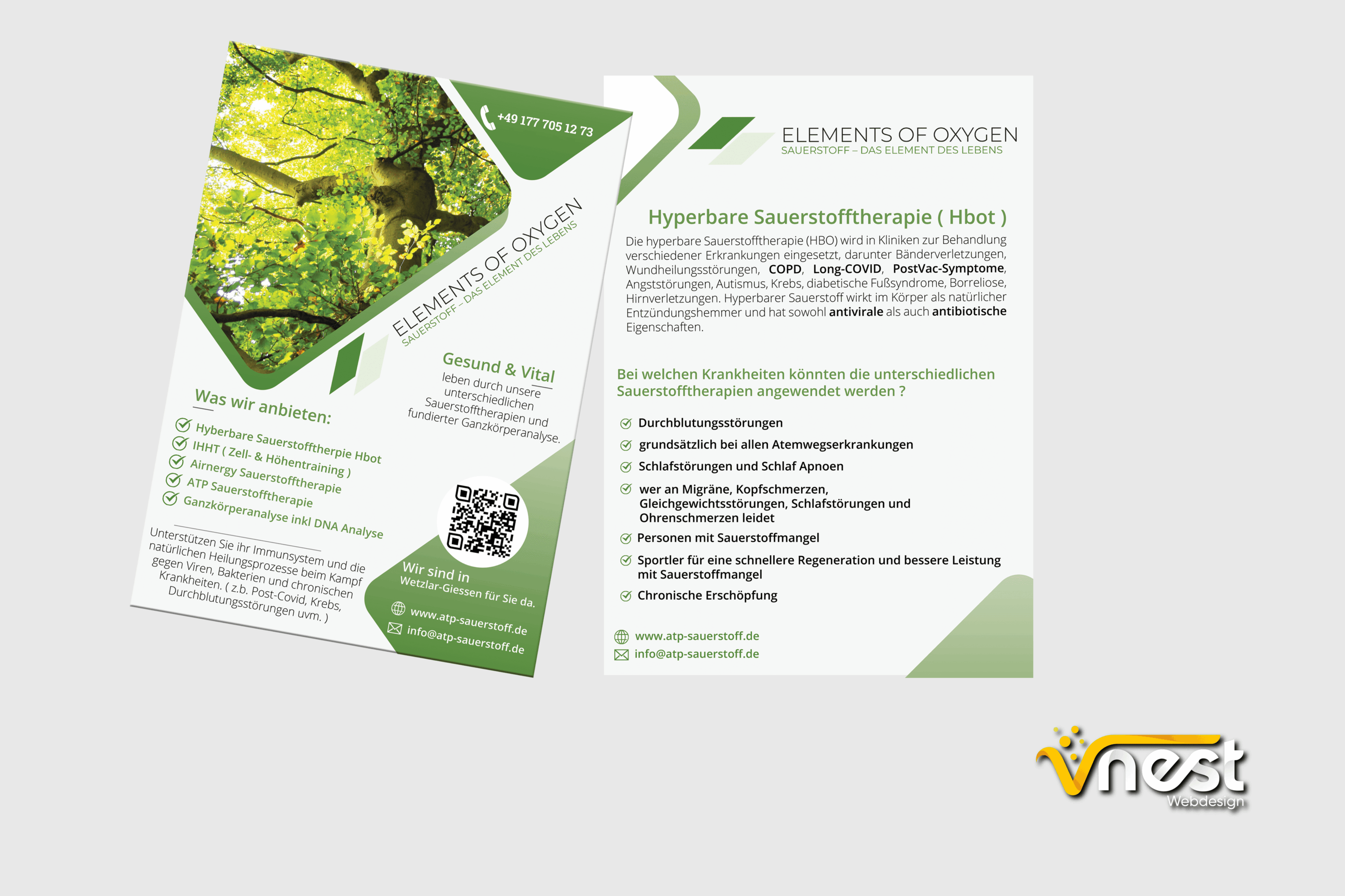 Referenz Bild von vNEST Webdesign aus dem Portfolio. Flyer von Element of Oxygen.