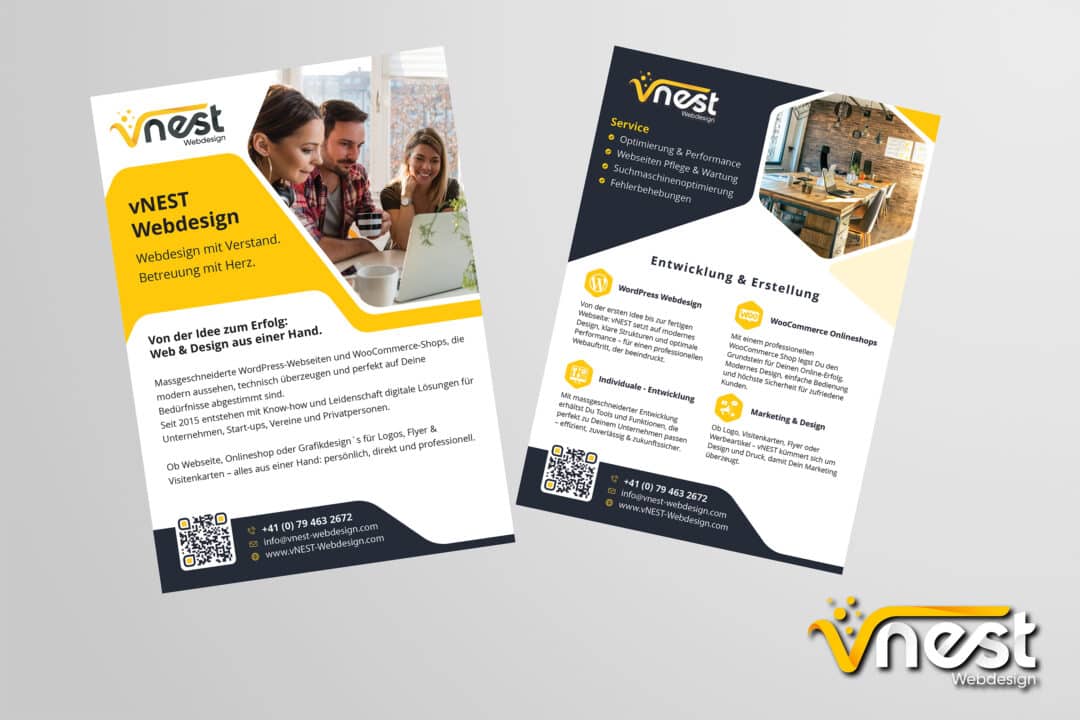 Referenz Bild von vNEST Webdesign aus dem Portfolio. Flyer von vNEST Webdesign
